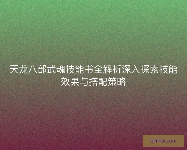 天龙八部武魂技能书全解析深入探索技能效果与搭配策略