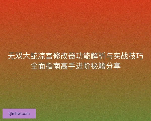 无双大蛇凉宫修改器功能解析与实战技巧全面指南高手进阶秘籍分享